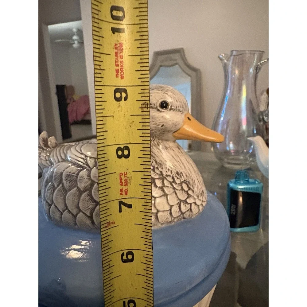 VTG 1985 Scioto Mold Ceramic Duck Cookie Jar Canister Container Blue White